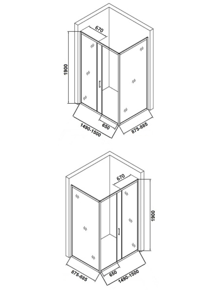 Душевой уголок без поддона (150х88,5) Orange E23-15090TB матовый черый